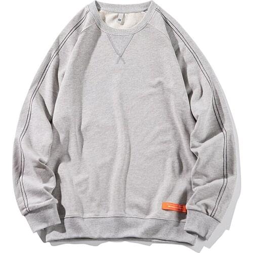 Japanese-Style Round-Neck-Fit Long-Sleeve Sweatshirt Mens Loose-Fit-Welt Decorative Casual Top
