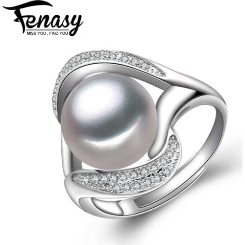 FENASY Pearl Jewelry,natural Pearl rings for women,Freshwater Pearl 925 Silver ring,Big Size Hyperbole Cocktail ring 2018