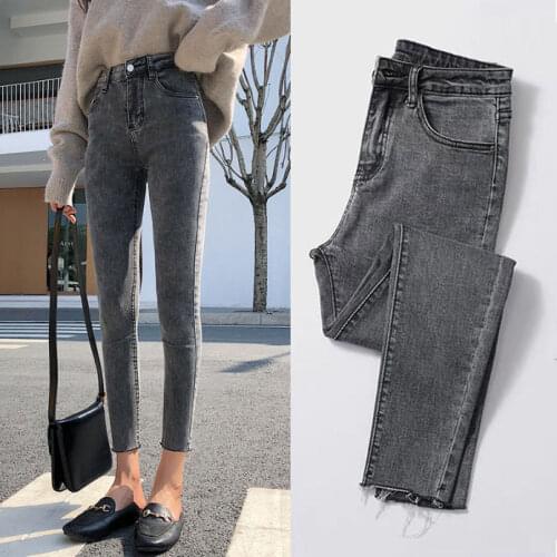 Woman Jeans Pants Blue Gray Denim Pants High Waist Stretch Skinny Tappered Pants Pantalones Vaqueros Mujer