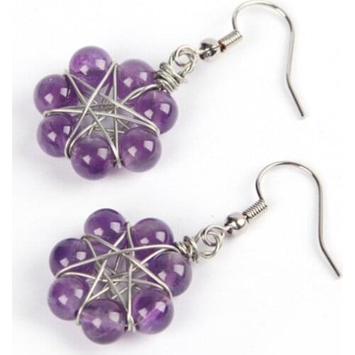 Silver Plated Wire Wrap Amethysts Stone Beads Drop Earrings for Women Green Aventurine Jewelry