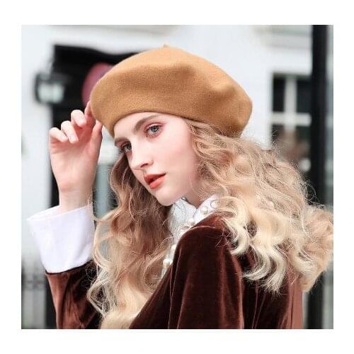 Fashion Pure Wool Beret Hat Women Felt Beret British Style Fashion Girls Beret Hat Lady Solid Color Slouchy Winter Hats Female
