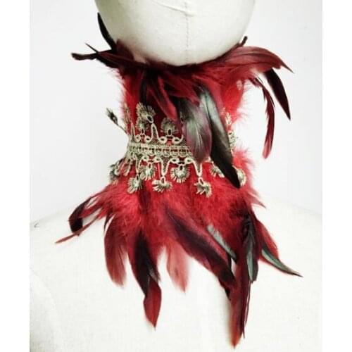 Feather scarf Ring Women red