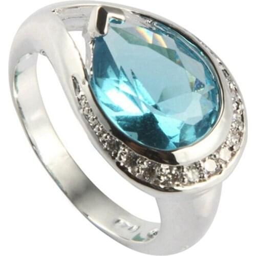 SHUNXUNZE luxury vintage Wedding rings Jewelry & Accessories for women Light blue Cubic Zirconia Rhodium Plated R321 size 7 8 10