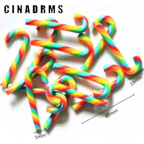 10PCS 47mmX19mm Three Color Stripe Soft Clay Christmas Cane Candy,Christmas Party Embellishments,Christmas Decoration Miniatures