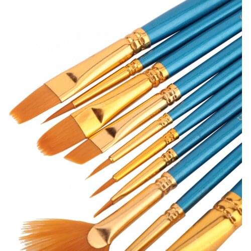 10Pcs Blue Nylon Hair Drawing Brush Art Painting Set Tool Watercolor Brush Pen Paint Supplies Paintbrush Set Artes