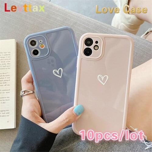 10Pcs Colorful Love Heart Soft Phone Case For iPhone 12 pro max 11 Pro SE2 7 8 Plus XR XS Max TPU Cover With Camera Protection
