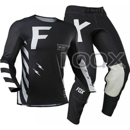 2021 FLEXAIR Rigz 360 Motorbike Racing MX ATV Dirt Bike Racing Jersey Pant Combo Motorcycle Gear Set Street Moto Black Set