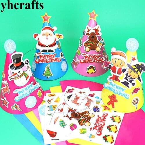 4PCS/LOT,4 design DIY cartoon Christmas hats,Create your own,Early educational toys.Kingergarten crafts.X'mas gifts Self learnin