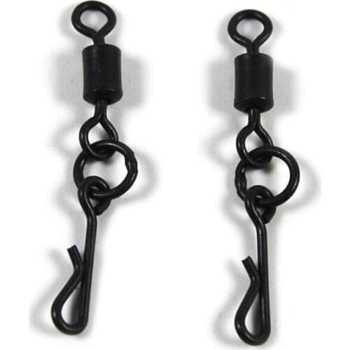 50 pcs Matte Black Carp Fishing Rolling Swivels Long Body Quick Change Swivel With Ring Snap Connector Carp Fishing Accessories