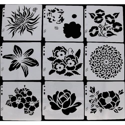 9pcs/set Flower DIY Layering Painting Stencils Templates Scrapbooking Coloring Embossing Album Card Decor Art Projects