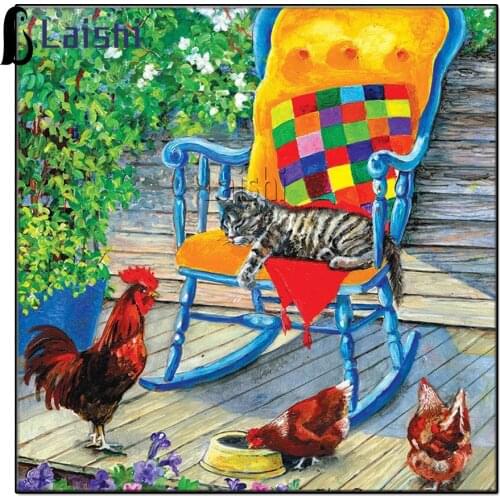 5D Diy Daimond Painting farmg animals Cat and chicken Diamond Painting Round Rhinestones Diamant Painting Embroidery animals