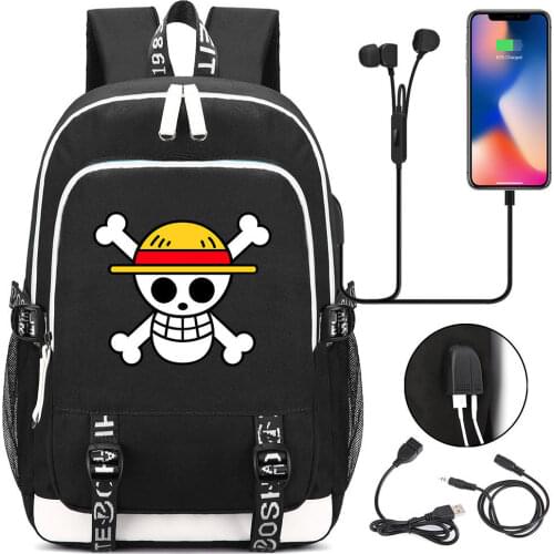 Anime One Piece USB Backpack Laptop Bags Cosplay Luyyf Chopper Cartoon Kids Teens Shoulder Travel Bags Student School Bag