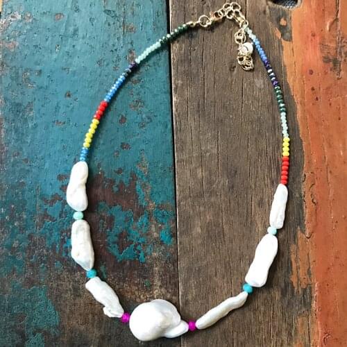 2020 Bohemian colourful beaded necklace man women trendy accessories baroque freshwater pearl delicate naszyjnik Handmade
