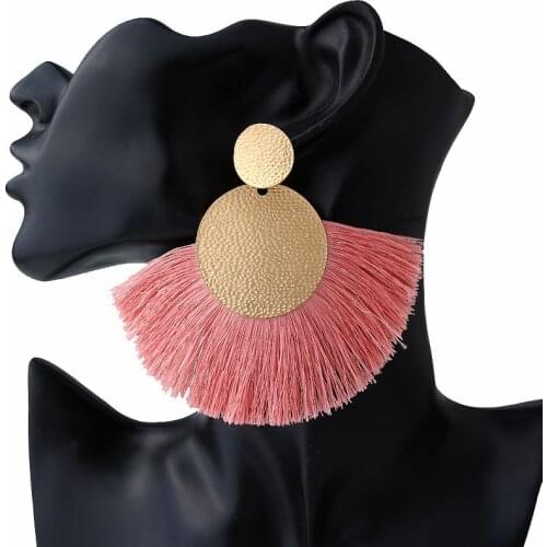 Bohemia Fan Shaped Tassel Earrings for Women Metal Big Round Fringe Earrings Fashion Jewelry Ethnic Hanging Drop Earrings