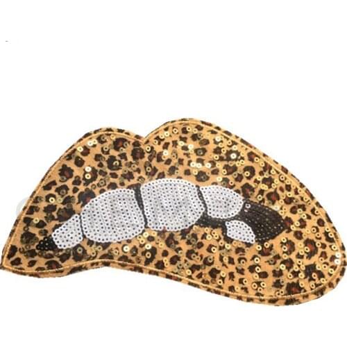 Large Sequin Patch DIY Leopard Print Lip Sew on Patches for Women Clothing Coat Sewing Applique Clothes Stickers Vintage Parches