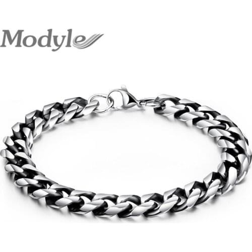 Modyle 11mm width Silver Color stainless steel link chain on hand mens accessories charm male bracelets bangles