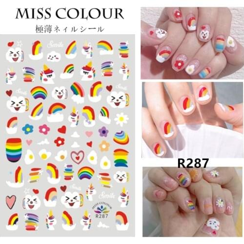 1 Piece of Nail Art Sticker Flower Butterfly Rainbow Decoration Full Coverage Waterproof Decal Adhesive DIY Manicure Sticker