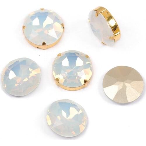 New Crystal Glass White opal Round sew on rhinestones with claw Fancy Stones rhinestones DIY Garment Jewelry Accessories