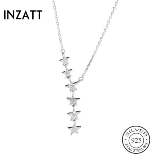 INZATT Real 925 Sterling Silver Stacked Zircon Star Choker Pendant Necklace For Fashion Women party Fine Jewelry Accessories
