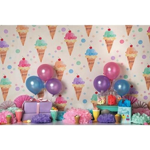 Birthday photography backdrop balloon colorful ice cream Dessert table Background photobooth photocall photo studio