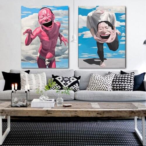 MUTU Canvas Painting Figure Paintings Picture yue min jun Laughing Man Art Posters And Prints Wall Pictures For Living Room