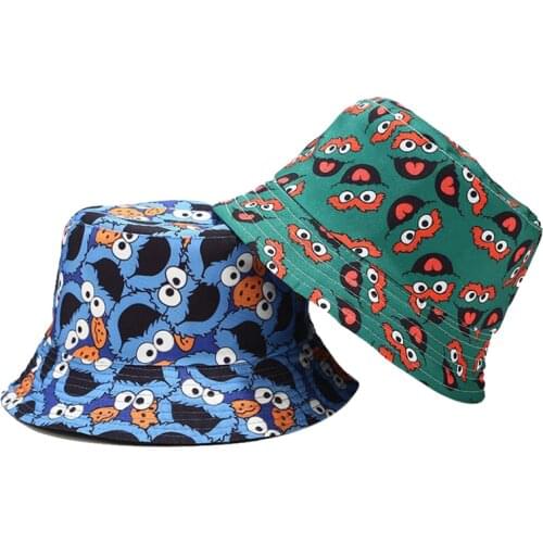 Summer Fisherman Hat Reversible Cartoon Bucket Hats for Women Men Street Hip Hop Bucket Cap Vintage Printed Fishing Hat