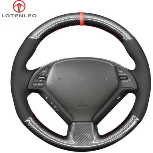 LQTENLEO Black Carbon Fiber Suede Car Steering Wheel Cover For Infiniti G G25 G35 G37 EX EX35 EX30 EX37 Q Q40 Q60 QX50 2014-2018