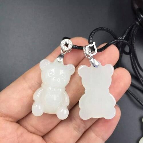 Hetian yu materials Teddy cute bear pendant white run fine workmanship
