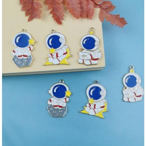 JeQue 10pcs Cute Enamel Charms Cartoon Astronaut Star Planet Metal Earrings Pendants DIY Jewelry Make Accessories Phone Decor