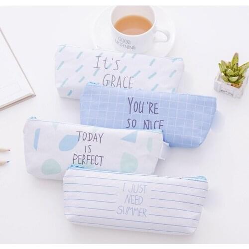 20pcs Cute Pencil Bags School Simple Blue Series Pencil Pouch Korean Bags Desk Organizer Stationery Supplies makeup Purses