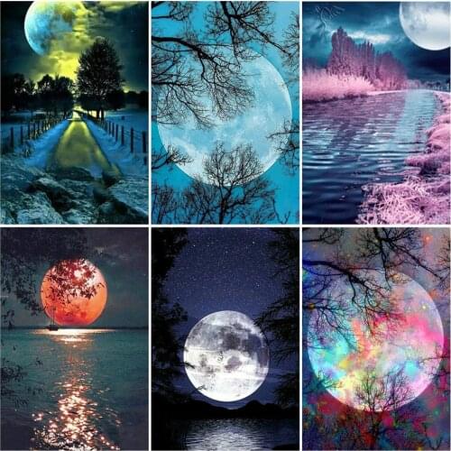 AZQSD Painting By Number Canvas Kits Landscape Acrylic Paint Coloring By Numbers Moon Picture For Living Room Home Decoration