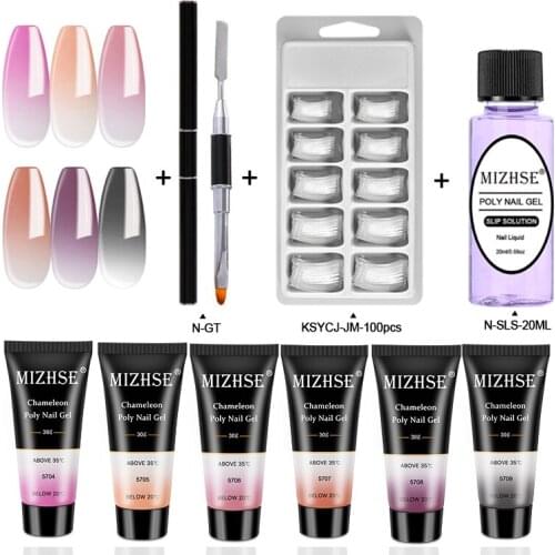 MIZHSE Gel Polish Set Acrylic Poly Nail Gel Kits Pink White Clear Crystal UV LED Builder Gel Jelly Gel Acrylic Slip Solutions
