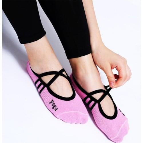 Yoga Backless Anti-slip Socks Round Head Cross Belt Dance Socks Sports Slipper Anti Slip Cotton Pilates Ballet Heel Protector