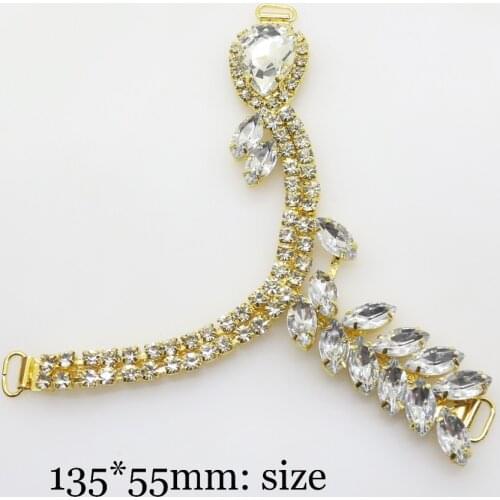New 2pcs/pair 135mm Crystal Chain DIY Garment sewing accessories Metal Rhinestone bikini Connectors buckle fashion Slipper (136)