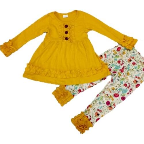 Girl solid color outfit girl Mustard yellow top and leggings clothing set