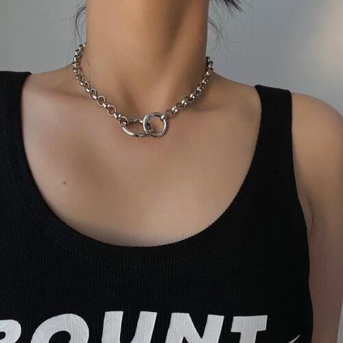 Europe America Punk Silver Color Chain Collar Chokers Geometric Hollow Circles Link Hip hop Necklaces For Women Trendy Jewelry