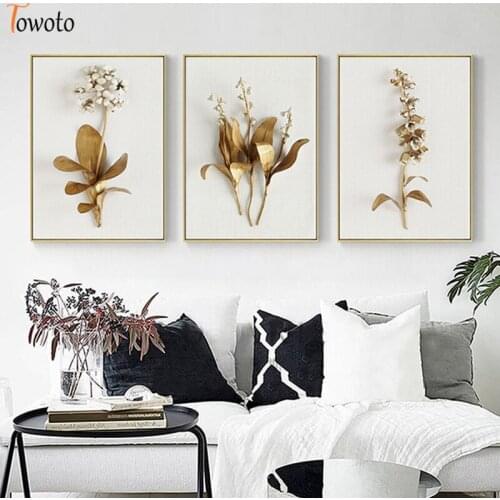 Minimalism Hyacinth Posters and Prints Golden Flower Canvas Painting Modern Wall Art Decorative Wall Pictures for Living Room