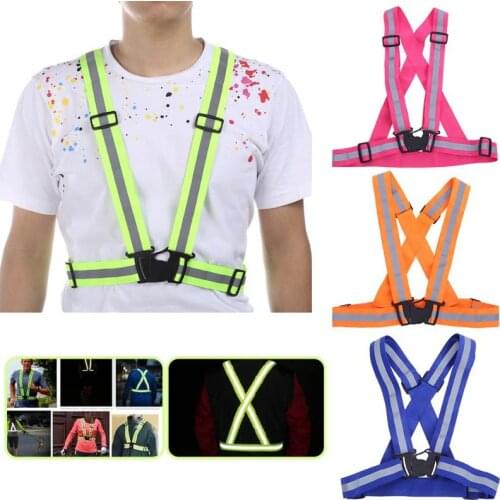 Adjustable Men Wome Reflective Vest Safety Security Tape High Visibility Vest Gear Stripes For Hiking Running Bicycle Walking