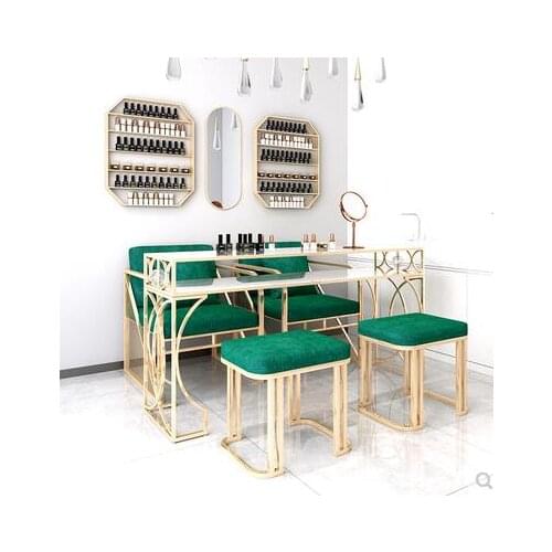 Luxury manicure table and chair set online celebrity marble manicure table wrought iron single double three economical