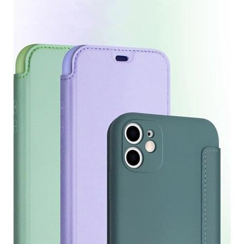 Luxury Original Liquid Silicone Flip Case For iPhone 12 11 Pro Max XS X XR Max 8 7 Plus 12 Mini Wallet Card Holder Book Cover