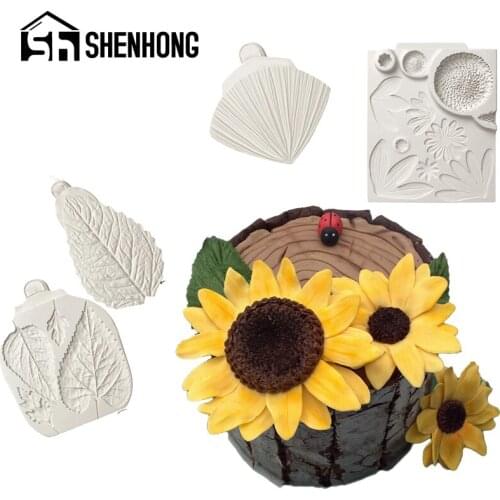 SHENHONG Sunflower Daisy Fondant Silicone Mold Sugarpaste Icing Leaves Veiner Flower Cake Decorating Crafts Candies and Clay