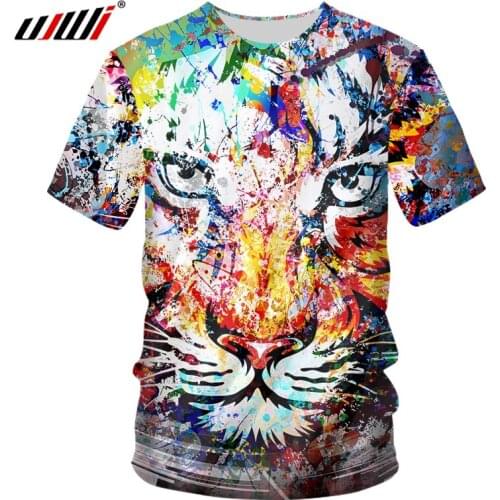 UJWI 3D Print Custom Women/men Tshirts Oversizes Shirts Factory Dropship Clothing Splashing Colorful Tiger Polyester Casual