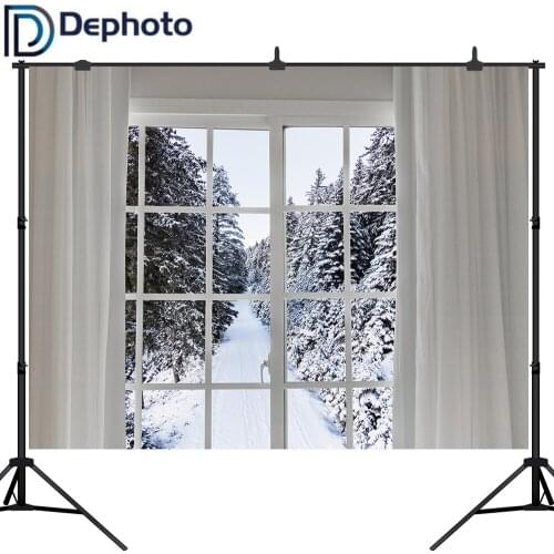Dephoto Winter Window Snow Forest Photography Backdrop Vinyl Christmas Photographic Background Photo Studio Shoots Props