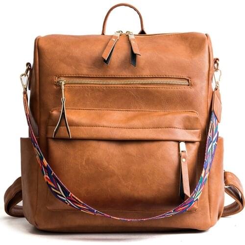 Retro Large capacity Backpack Women PU Leather Rucksack Womens Knapsack Travel Backpacks Shoulder School Bags Mochila Back Pack