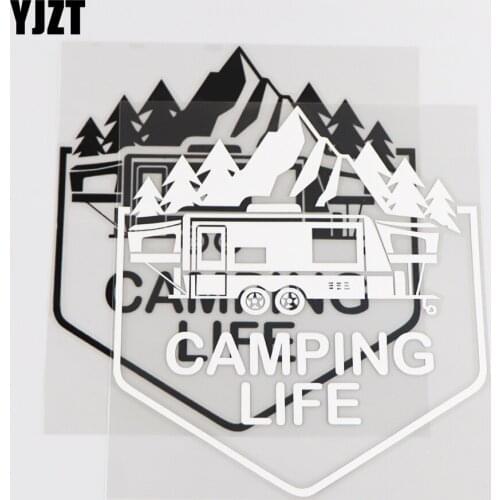 YJZT 15×17CM CAMPING LIFE Vinyl Car Sticker Decal Interesting Modern Cartoon Black/Silver 4C-0429