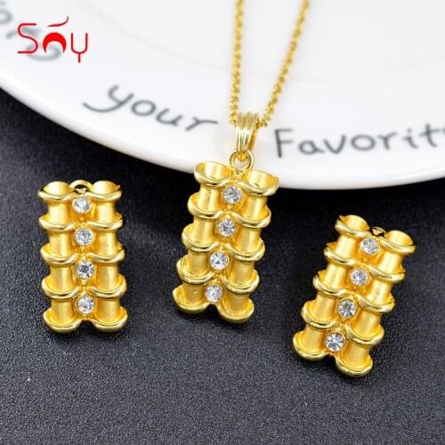 Sunny Jewelry Hot Selling Jewelry Set For Women Earrings Necklace Pendant Jewelry Findings For Anniversary Square Jewelry Gift