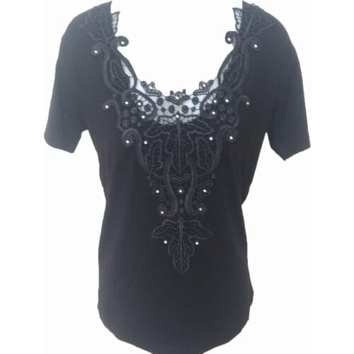 DD4 Short Sleeve Stone Front Ruched Black Combed Cotton Lycra Women 'S Sweatshirts 434063720