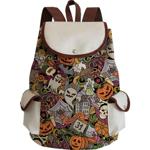 Ghost Watermelon Skull Printed Ladies Backpack Cartoon Fashion School Bag Halloween Childrens Backpack Large Capacity Book Bag