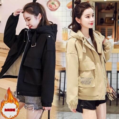 JUNSRM Womens Plus Velvet Short Coat Winter New Fat Mm Korean Loose and Thin Windbreaker
