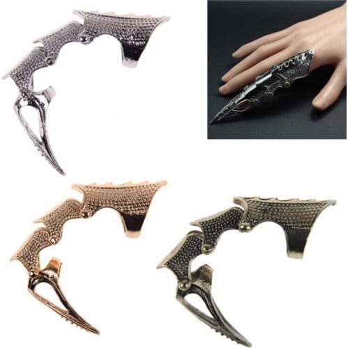 Men Woman Unisex Punk Knight Skull Double Finger Ring Knuckle Armour Full Finger Ring Gothic Punk Silvery Ghost Rings